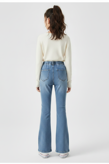 Pantalon Patte D'Éléphant Jean Bleu Évasé Décontracté Fille - vue 2