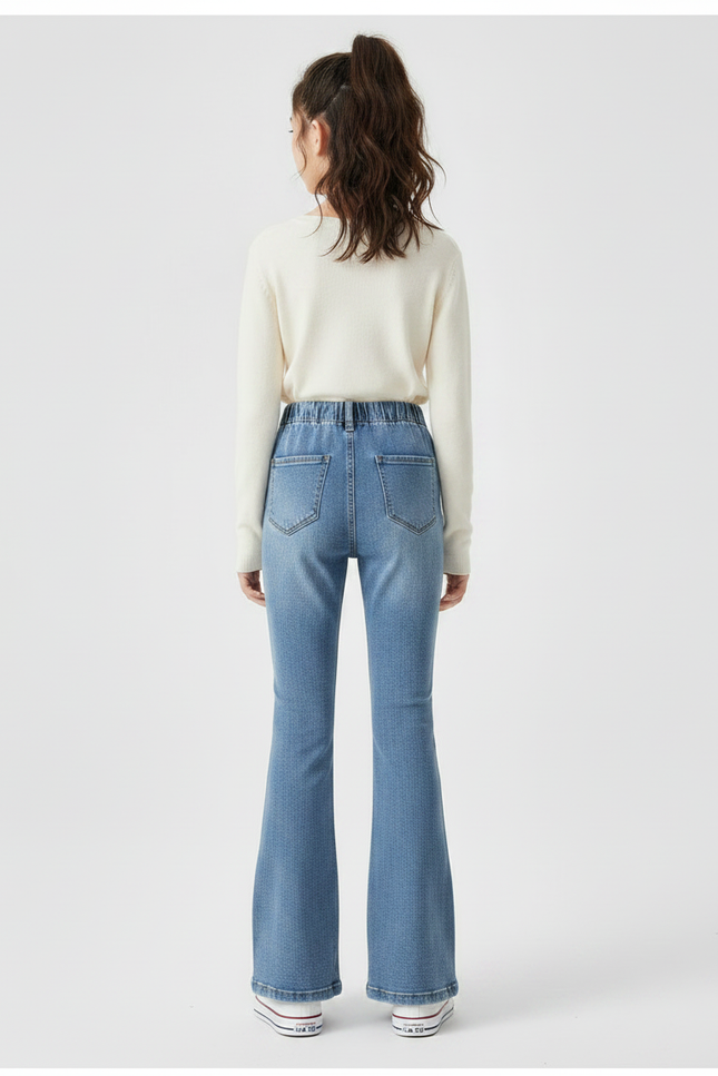 Pantalon Patte D'Éléphant Jean Bleu Évasé Décontracté Fille - vue 2
