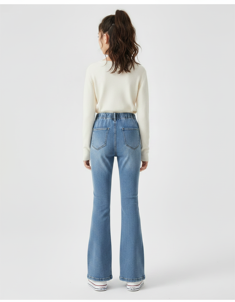 Pantalon Patte D'Éléphant Jean Bleu Évasé Décontracté Fille - vue 2