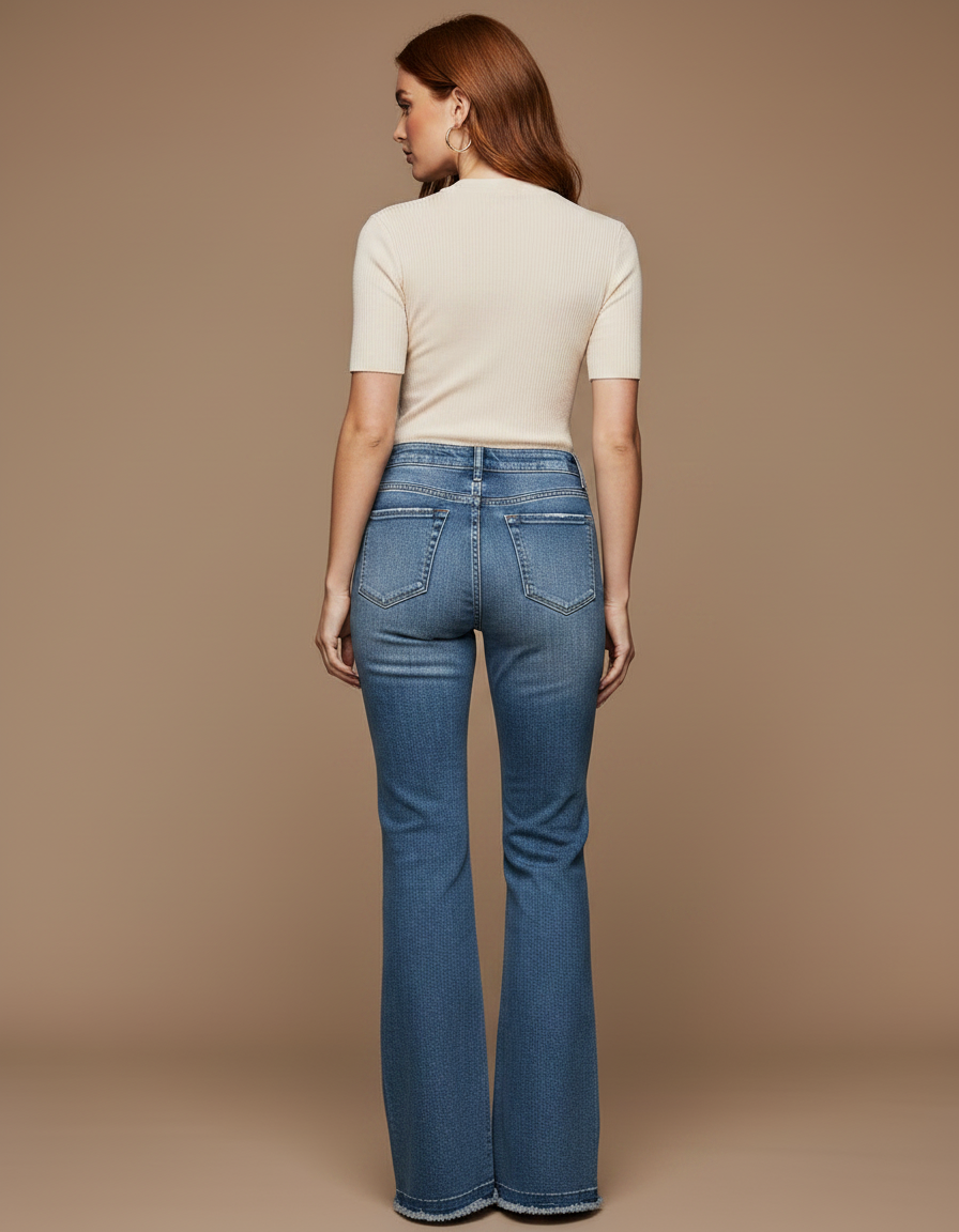 Pantalon Patte D'Éléphant Bleu Denim Délavé Taille Haute Déchiré - Jean - vue 2