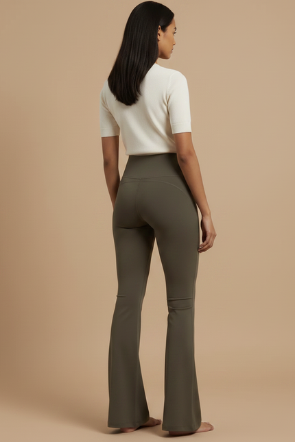Pantalon Patte D'Éléphant Vert Kaki Taille Haute Évasé Confortable - Polyester - vue 2