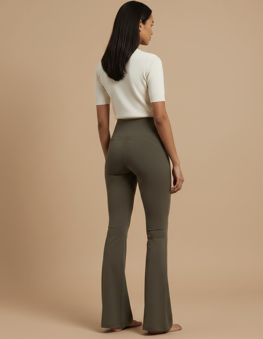 Pantalon Patte D'Éléphant Vert Kaki Taille Haute Évasé Confortable - Polyester - vue 2