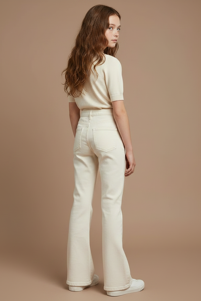 Pantalon Patte D'Éléphant Écru Jean Taille Haute Évasé Fille - Beige - vue 2