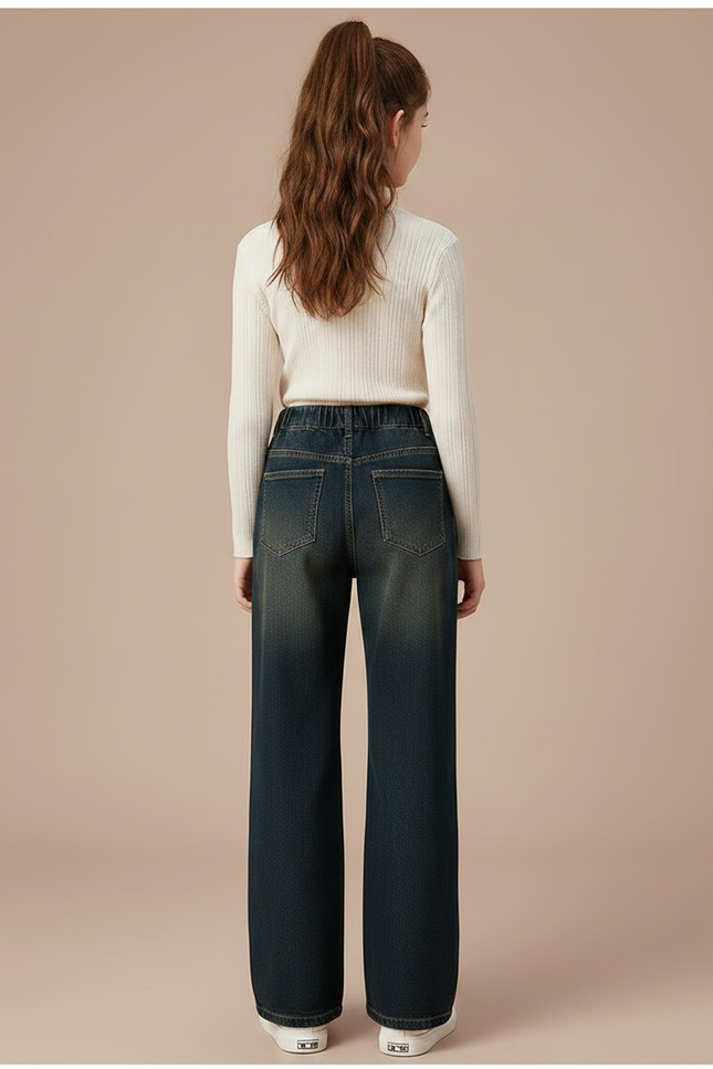 Pantalon Patte D'Éléphant Denim Ample Décontracté Enfant - Marine Jean - vue 2