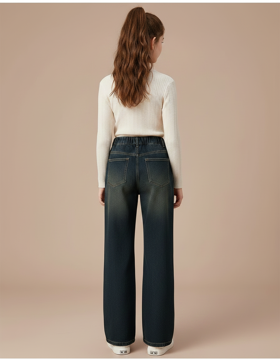 Pantalon Patte D'Éléphant Denim Ample Décontracté Enfant - Marine Jean - vue 2
