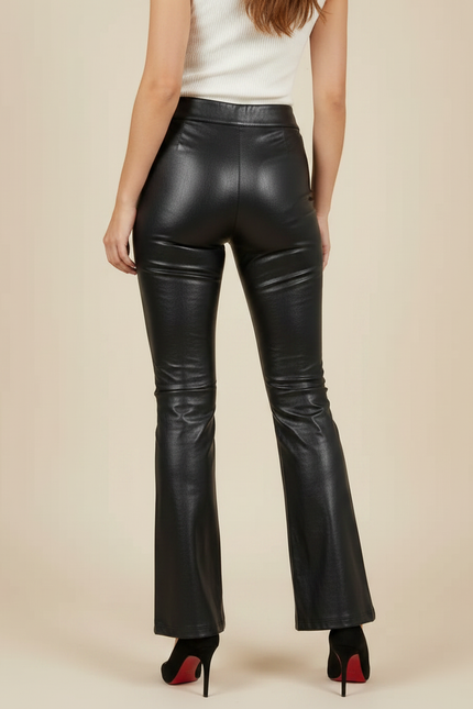 Pantalon Patte D'Éléphant Noir Brillant Similicuir Taille Haute - Simili cuir - vue 2