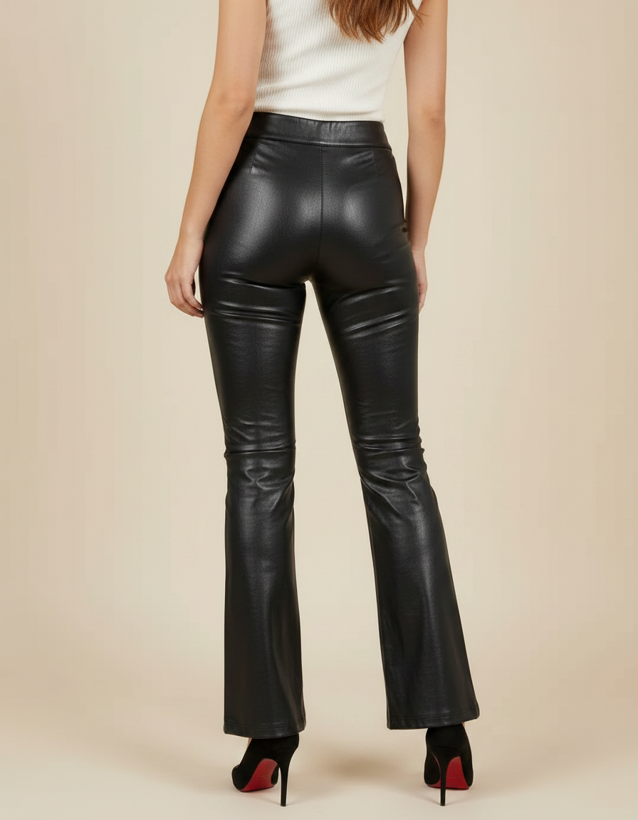 Pantalon Patte D'Éléphant Noir Brillant Similicuir Taille Haute - Simili cuir - vue 2
