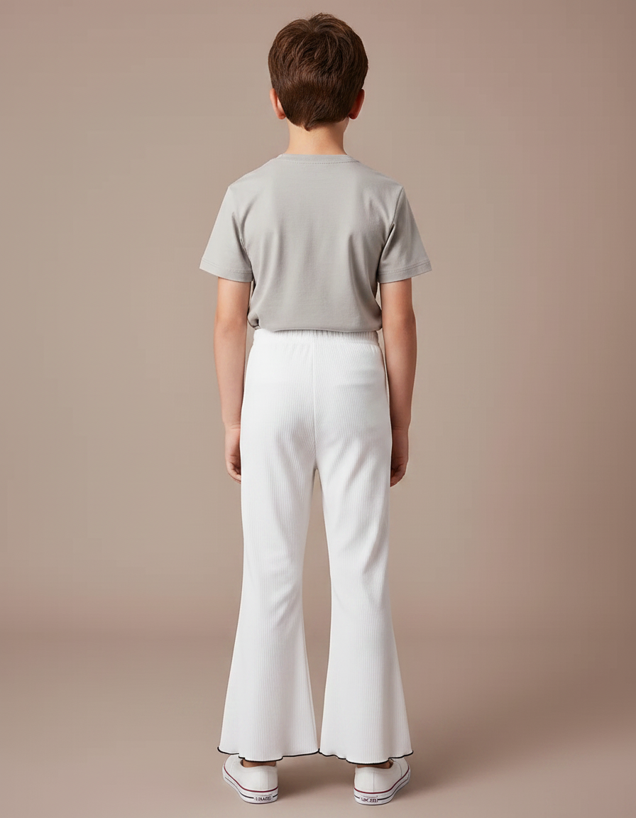 Pantalon Patte D'Éléphant Blanc Côtelé Évasé Confortable Enfant - Cordé - vue 2
