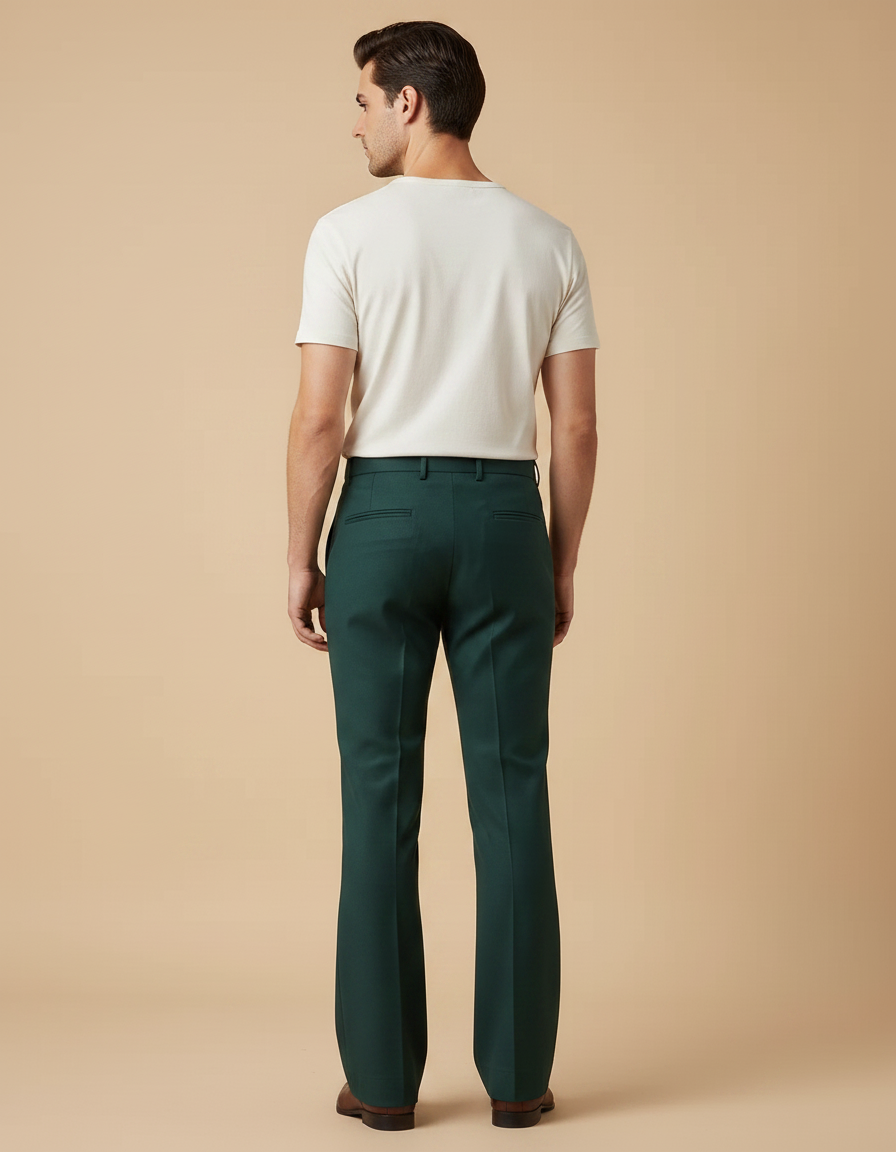 Pantalon Patte D'Éléphant Vert Émeraude Homme Ajusté Élégant - Gabardine - vue 2