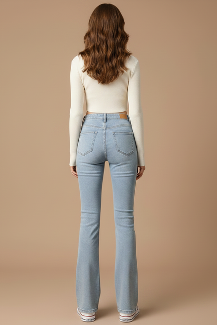 Pantalon Patte D'Éléphant Bleu Clair Denim Taille Haute Skinny - Jean - vue 2