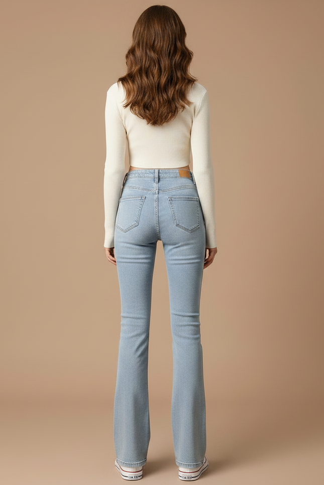 Pantalon Patte D'Éléphant Bleu Clair Denim Taille Haute Skinny - Jean - vue 2