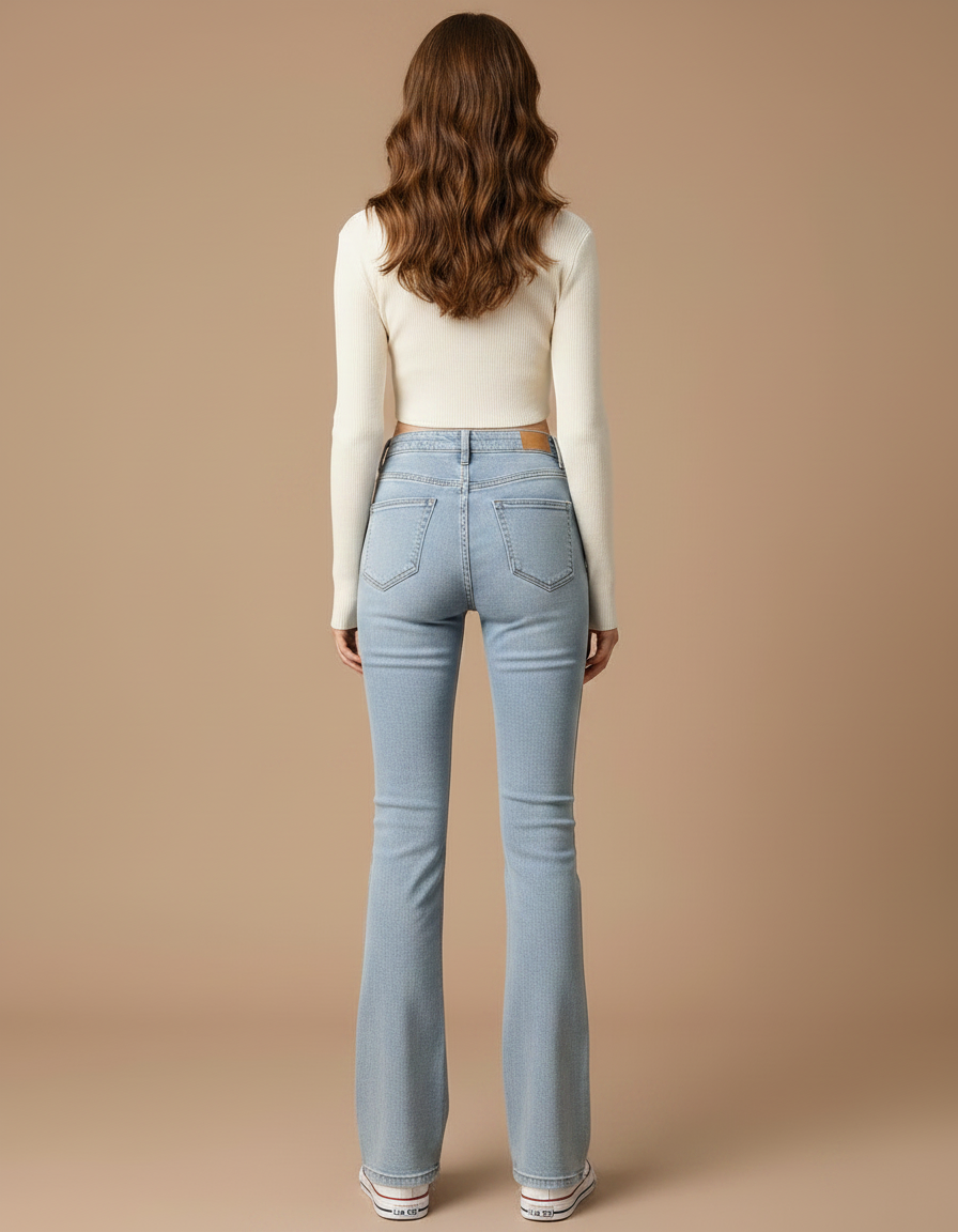 Pantalon Patte D'Éléphant Bleu Clair Denim Taille Haute Skinny - Jean - vue 2