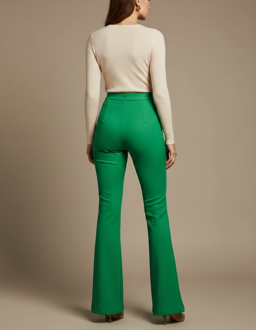 Pantalon Patte D'Éléphant Vert Émeraude Taille Haute Élégant - Polyester - vue 2