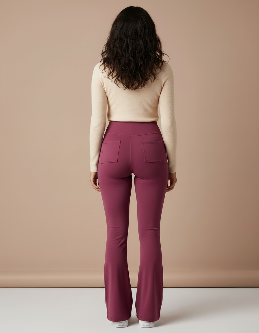 Pantalon Patte D'Éléphant Bordeaux Taille Haute Cargo Sport Fluide - Polyester - vue 2