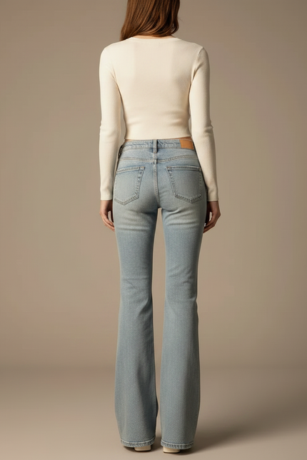 Pantalon Patte D'Éléphant Bleu Délavé Taille Basse Déchiré - Jean - vue 2