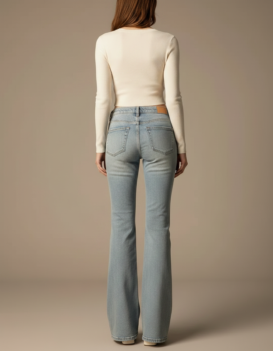 Pantalon Patte D'Éléphant Bleu Délavé Taille Basse Déchiré - Jean - vue 2