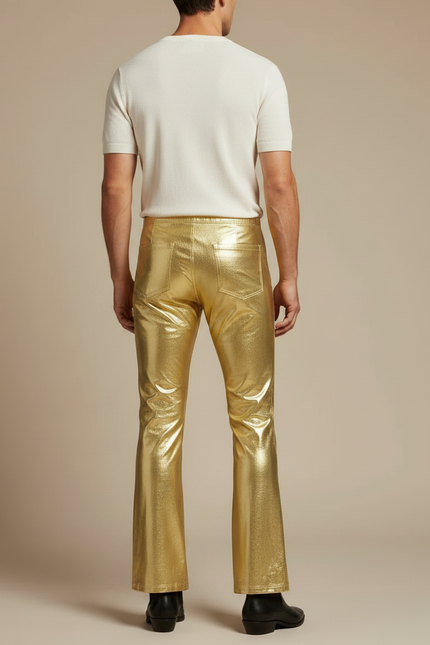 Pantalon Patte D'éléphant Brillant - Doré Polyester - vue 2