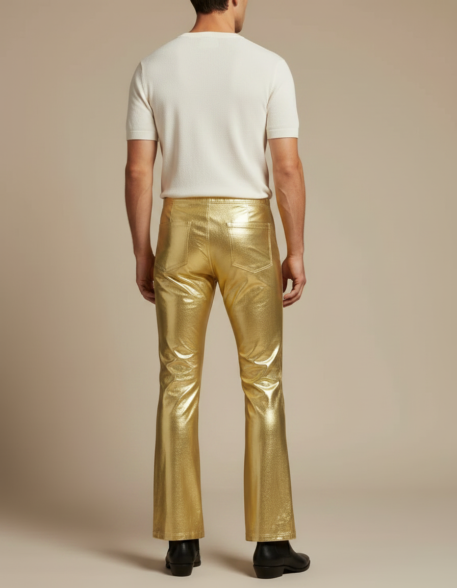 Pantalon Patte D'éléphant Brillant - Doré Polyester - vue 2