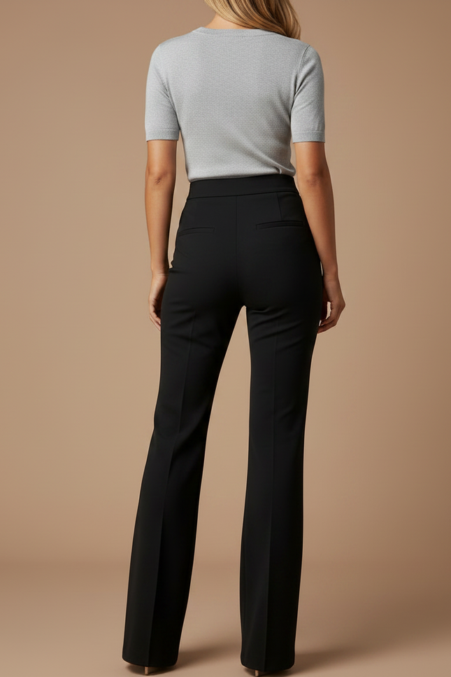 Pantalon Patte D'Éléphant Noir Élégant Taille Haute Ajusté - Gabardine - vue 2