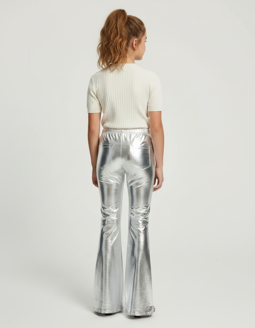 Pantalon Patte D'Éléphant Argenté Métallisé Brillant Évasé - Polyester - vue 2