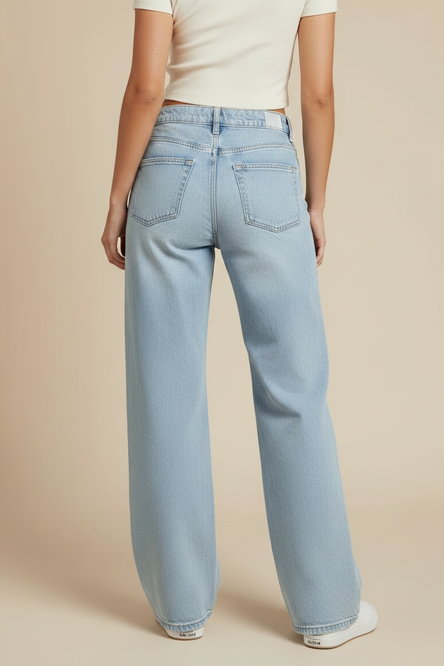 Pantalon Patte D'Éléphant Bleu Clair Taille Haute Ample Délavé - Jean - vue 2