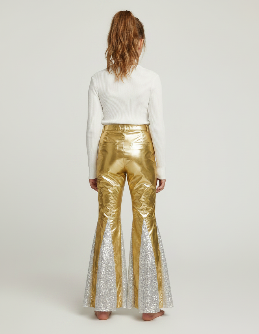 Pantalon Patte D'Éléphant Doré Métallique Paillettes Argentées Fille - Polyester - vue 2