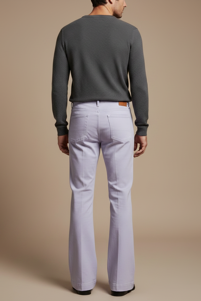 Pantalon Patte D'Éléphant Lilas Uni Coton Vintage Homme - Violet - vue 2
