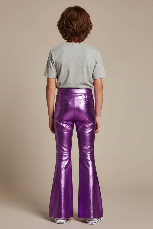 Pantalon Patte D'Éléphant Violet Métallisé Brillant Évasé Enfant - Simili cuir - vue 2