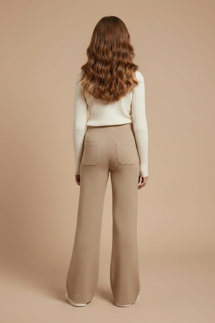 Pantalon Patte D'Éléphant Beige Tricoté Ample Confortable Fille - Maille - vue 2