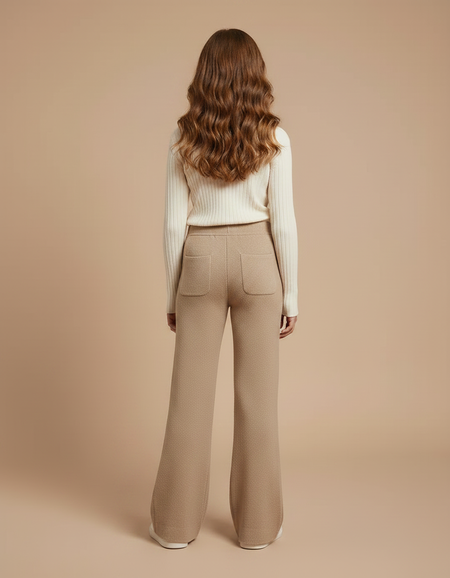 Pantalon Patte D'Éléphant Beige Tricoté Ample Confortable Fille - Maille - vue 2