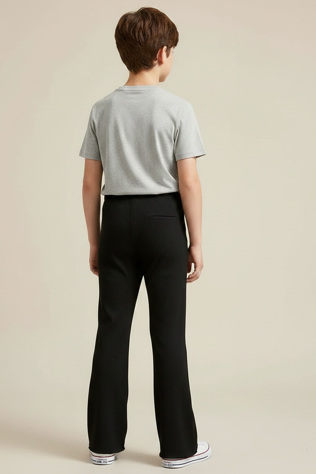 Pantalon Patte D'Éléphant Noir Côtelé Élastique Confortable Fille - Maille - vue 2