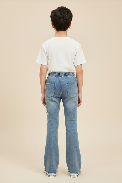 Pantalon Patte D'Éléphant Denim Bleu Papillons Évasé Enfant - Jean - vue 2