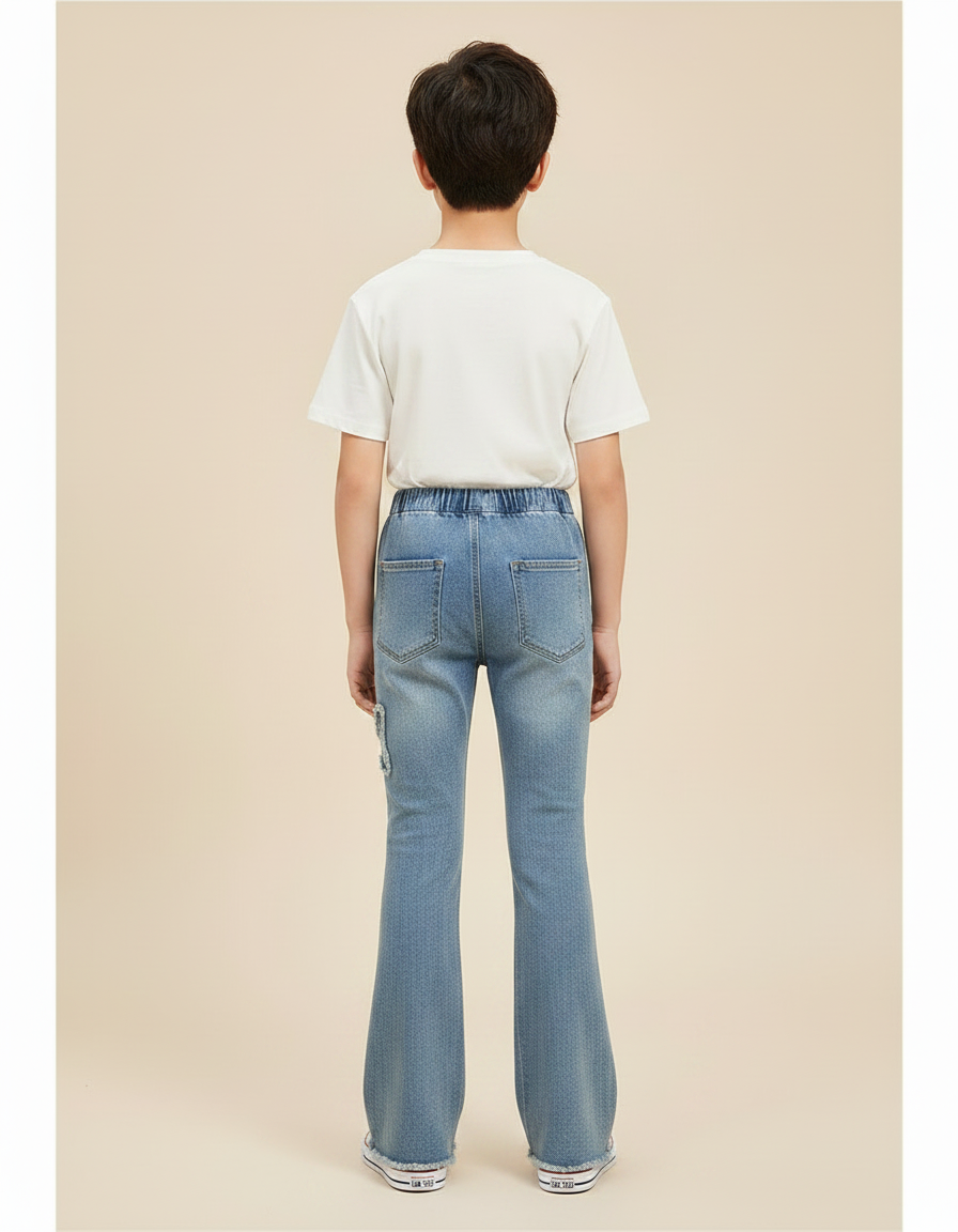 Pantalon Patte D'Éléphant Denim Bleu Papillons Évasé Enfant - Jean - vue 2
