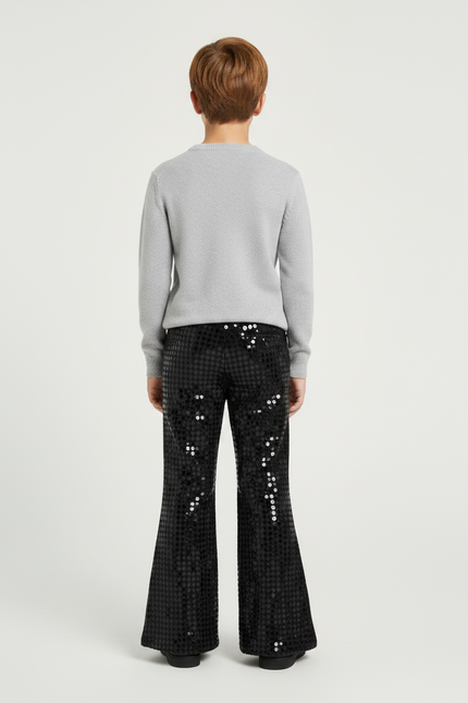 Pantalon Patte D'Éléphant Noir Pailleté Brillant Évasé Enfant - Polyester - vue 2