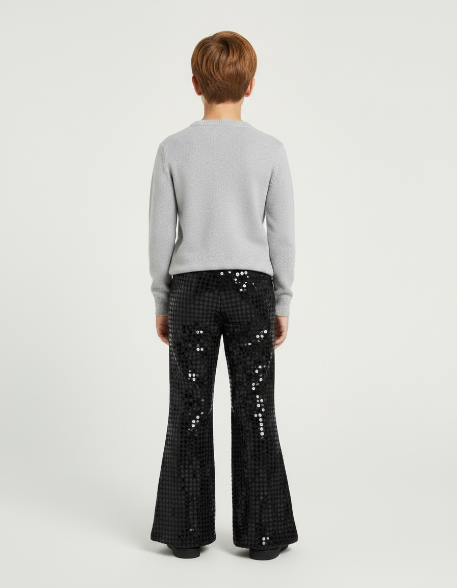 Pantalon Patte D'Éléphant Noir Pailleté Brillant Évasé Enfant - Polyester - vue 2