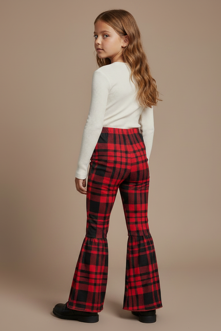 Pantalon Patte D'Éléphant Écossais Rouge Noir Confortable Fille - Multicolore Molleton - vue 2