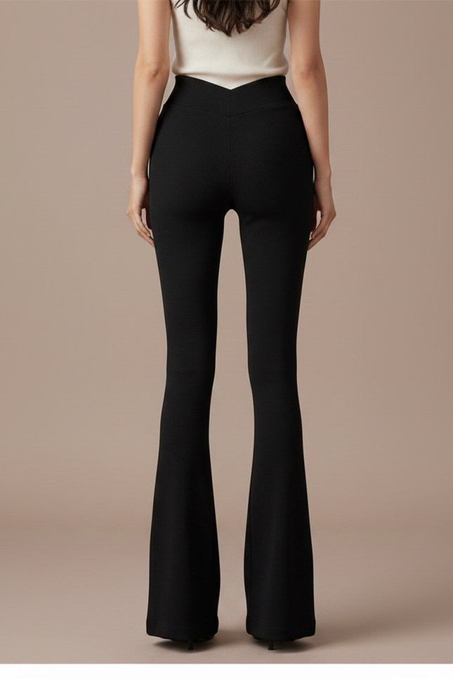 Pantalon Patte D'Éléphant Noir Côtelé Taille Haute Évasé Élégant - Maille - vue 2
