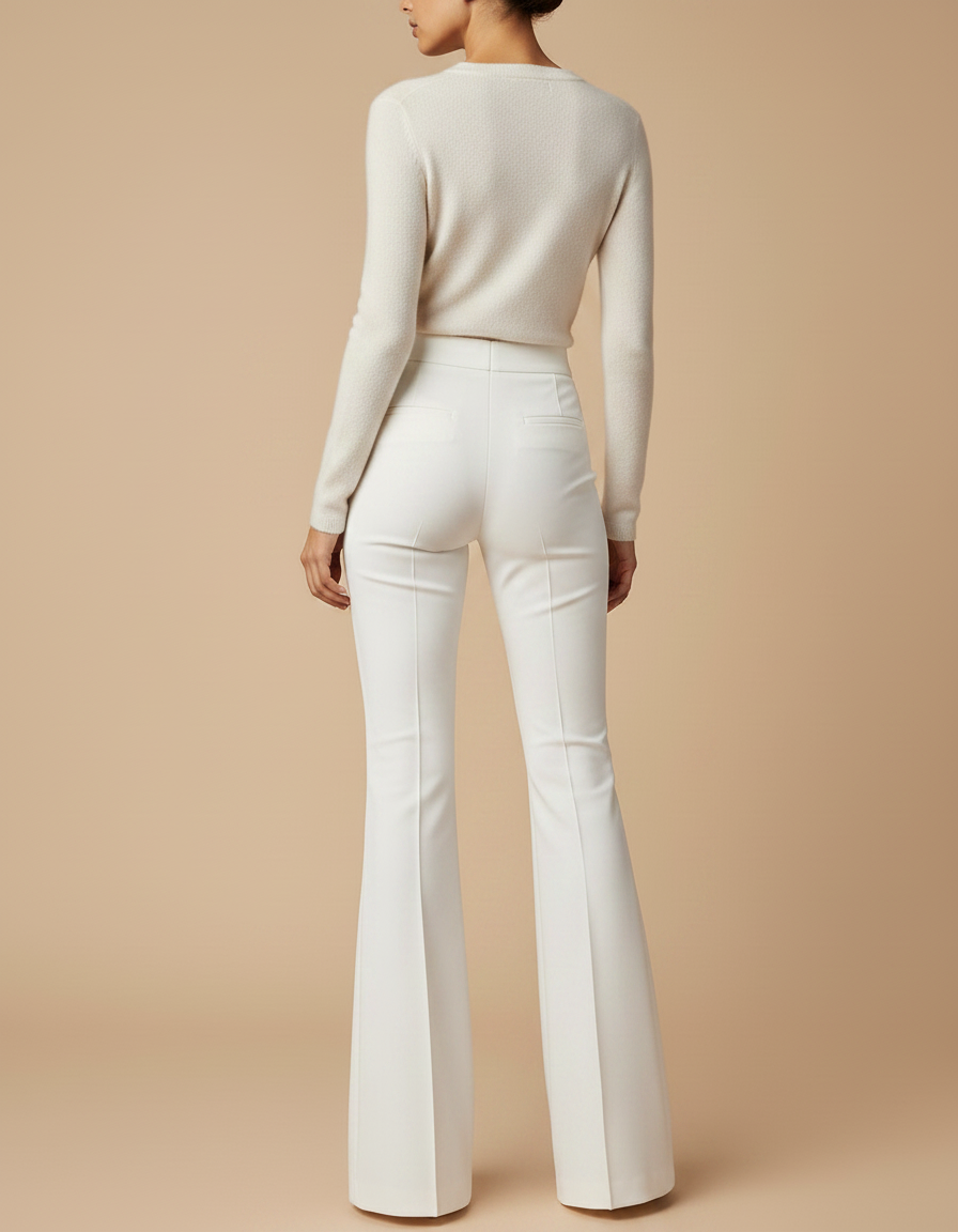 Pantalon Patte D'Éléphant Blanc Taille Haute Évasé Élégant Femme - Polyester - vue 2