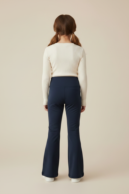 Pantalon Patte D'Éléphant Bleu Marine Taille Haute Élastique Fille - Polyester - vue 2