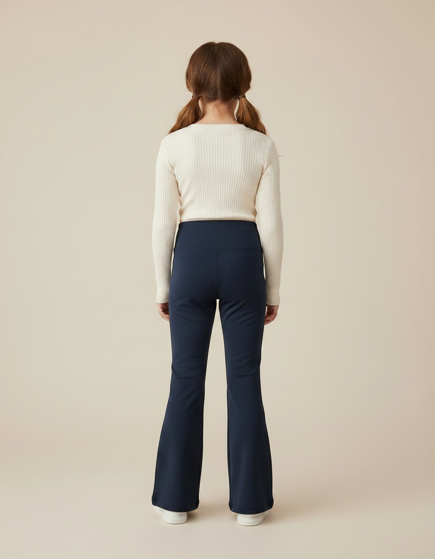 Pantalon Patte D'Éléphant Bleu Marine Taille Haute Élastique Fille - Polyester - vue 2