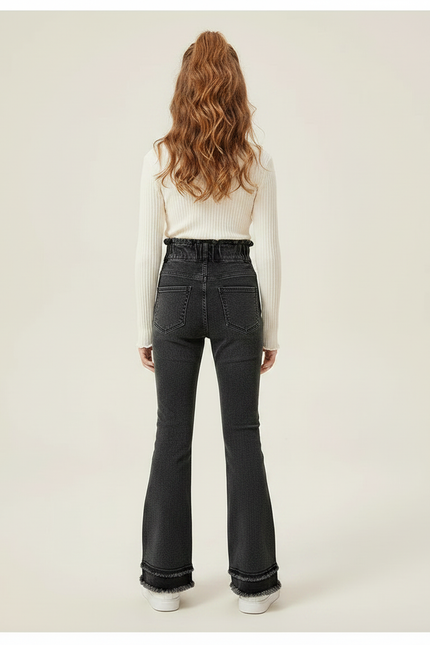 Pantalon Patte D'Éléphant Noir Délavé Taille Haute Évasé Enfant - Jean - vue 2