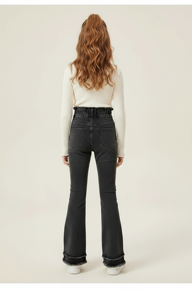 Pantalon Patte D'Éléphant Noir Délavé Taille Haute Évasé Enfant - Jean - vue 2