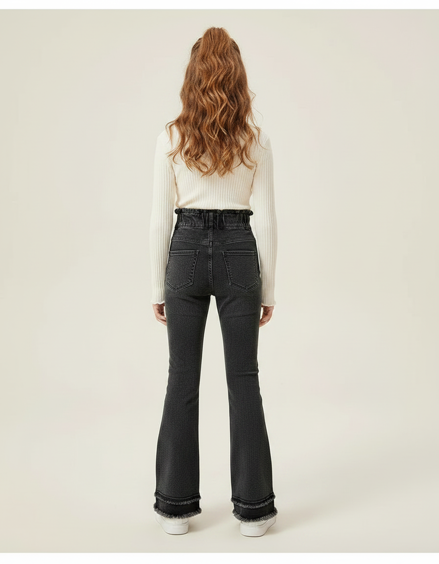 Pantalon Patte D'Éléphant Noir Délavé Taille Haute Évasé Enfant - Jean - vue 2