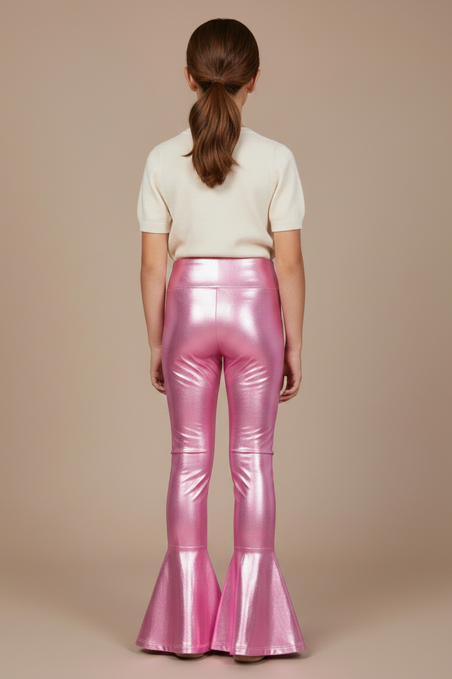 Pantalon Patte D'Éléphant Rose Métallique Brillant Évasé Fille - Polyester - vue 2
