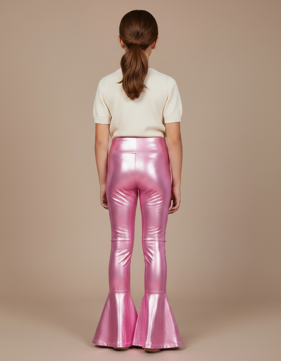 Pantalon Patte D'Éléphant Rose Métallique Brillant Évasé Fille - Polyester - vue 2