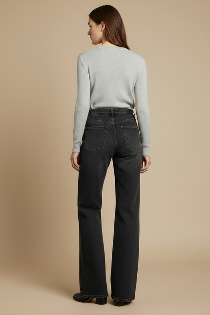 Pantalon Patte D'Éléphant Noir Taille Haute Confortable - Jean - vue 2