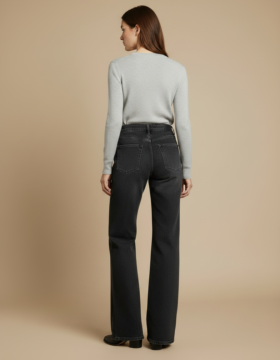 Pantalon Patte D'Éléphant Noir Taille Haute Confortable - Jean - vue 2