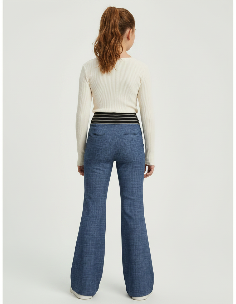 Pantalon Patte D'Éléphant Bleu Évasé Taille Haute Fille - Toile - vue 2