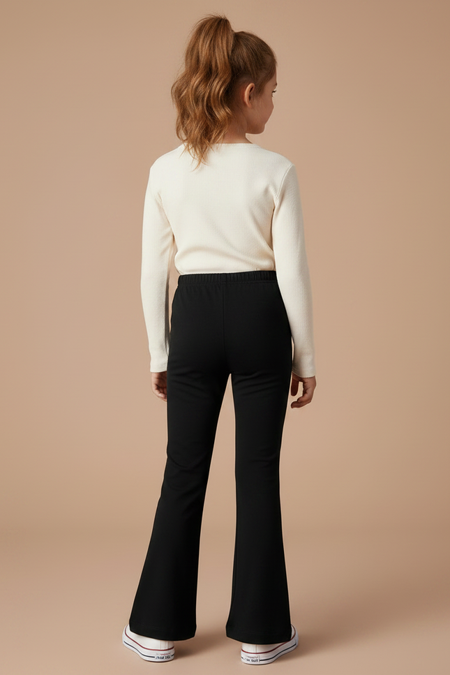 Pantalon Patte D'Éléphant Noir Uni Confortable Évasé - Maille - vue 2