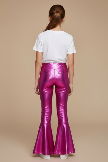 Pantalon Patte D'Éléphant Métallisé Fuchsia Brillant Évasé Fille - Rose Polyester - vue 2